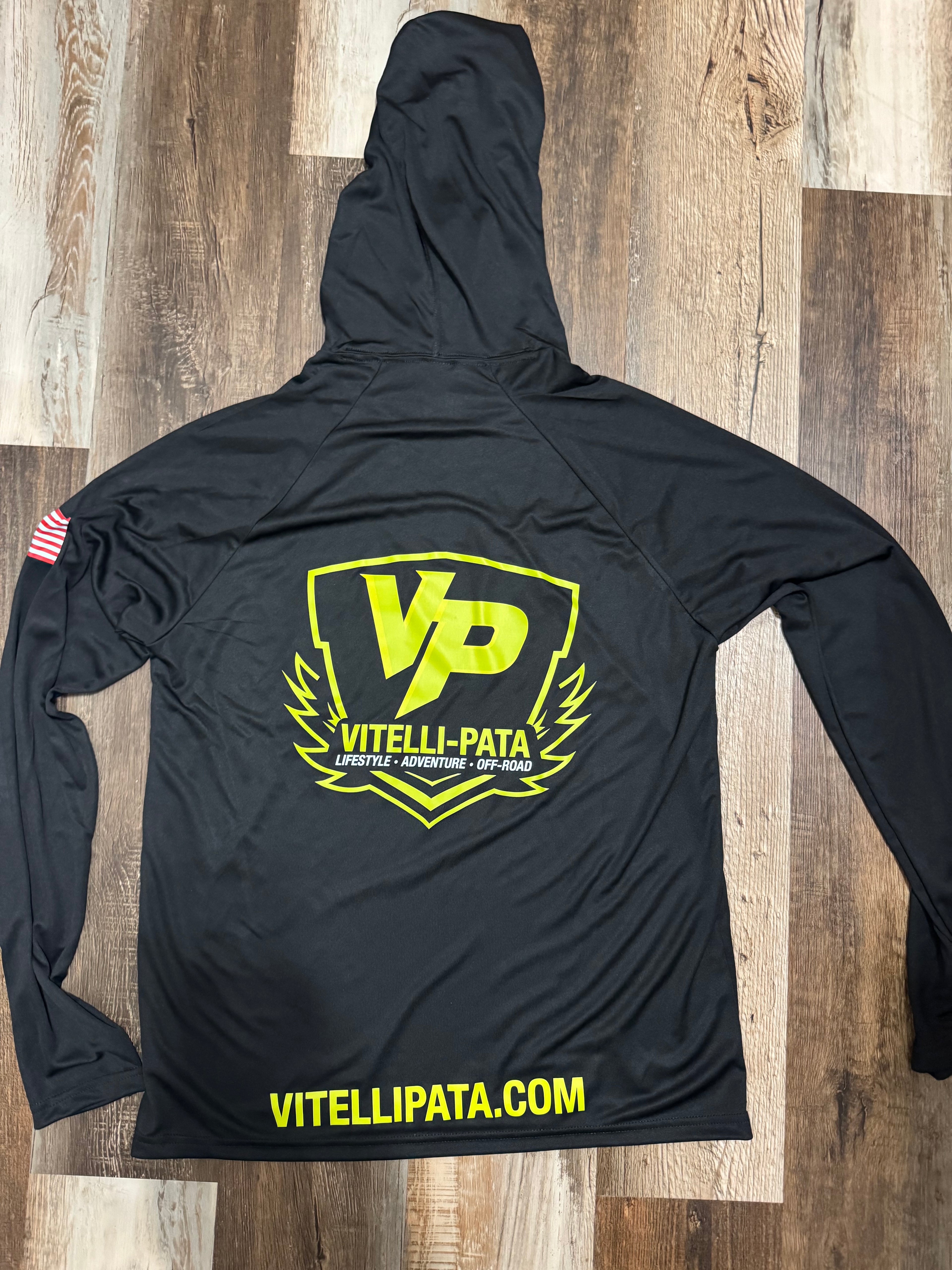 Jersey manga larga para agua Vitelli-Pata (VP) – Negro / Verde Neón con capucha
