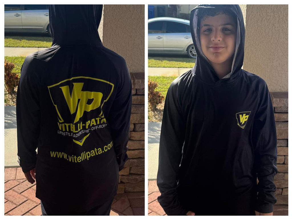 Jersey manga larga para agua Vitelli-Pata (VP) – Negro / Verde Neón con capucha